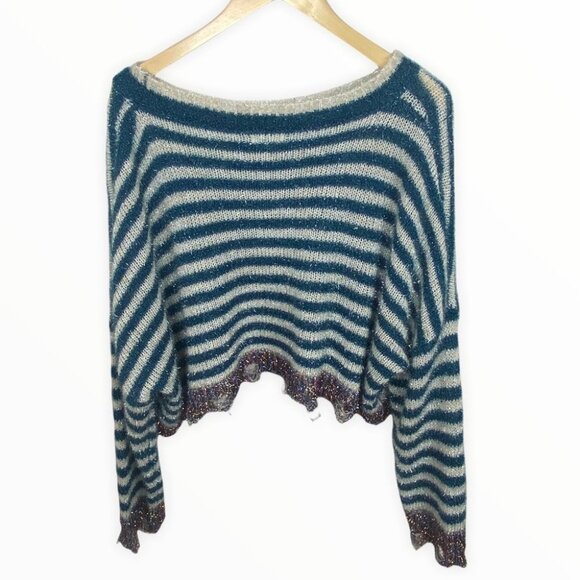 Nordstrom Pima Tinsel Striped Sweater Blue Size Medium Blue White Glitter Bling - Picture 7 of 12